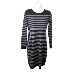 Calvin Klein Gray  Striped Abstract Sweater Dress, Size M.